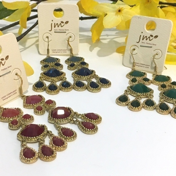 𝅺3/$29! 3 Pairs Fancy Bold Jewel Tone Earrings - Picture 1 of 8